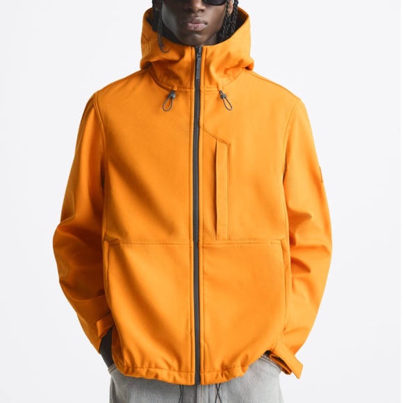 Zara bright yellow tangerine hooded technical jacket parka NWOT - Picture 2 of 15
